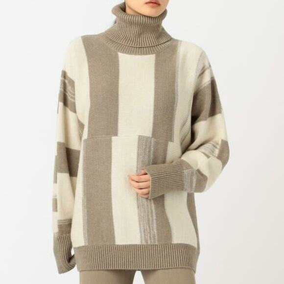Lauren‎ Manoogian Kilim Turtleneck Sweater Tan Brown Colorblock Alpaca Sz 1 / S - Picture 1 of 10